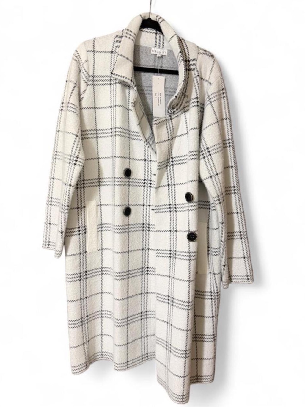 Checked Double-Breasted Trench Coat - Cream/Black